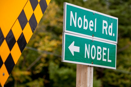 Street Sign Saying Nobel Road